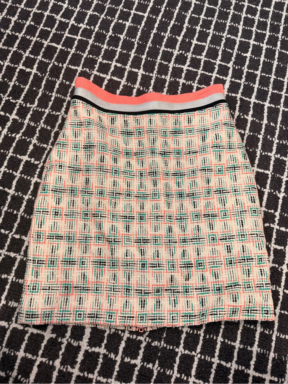 Milly Cream Mini Skirt with Coral-Trim Waistband